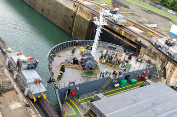 Oil tanker through Gatun Locks, Panama Canal