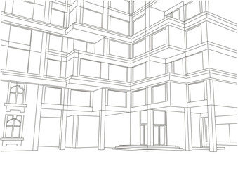 architectural sketch large apartment building with balconies