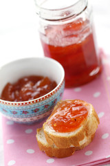 Breakfast: bread with plum jam
