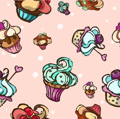 Cupcake colorful seamless pattern. Vector illustration