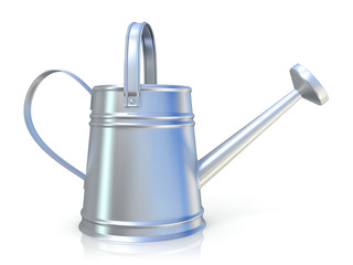 Metal watering can 3D render isolated white background. Side
