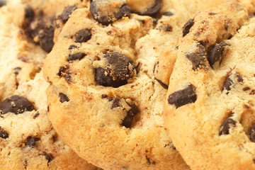 Chocolate chip cookies close-up use as background