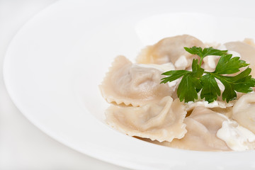 The asian dumplings with sauces