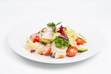 The fresh salad with avocado and smoked eel