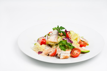 The fresh salad with avocado and smoked eel