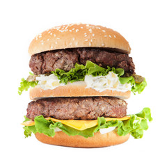 Big hamburger isolated on white background