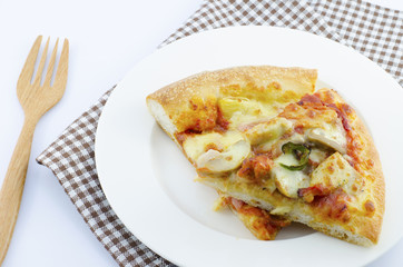 Slice of tasty pizza on the plate