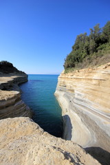 canal of love sidari in corfu greece. sedimentary rock eroded by the sea	