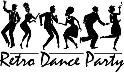 Retro dance party silhouette