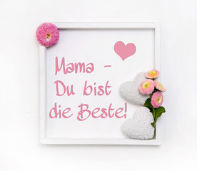 White wooden frame for a background or greeting card with two he
