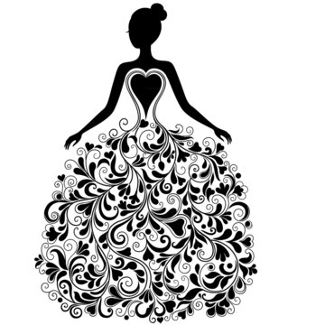 recommend clip art: Vector silhouette of beautiful dress