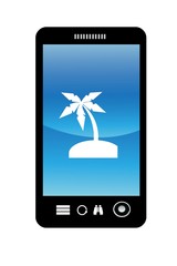 Palmier à la plage dans un téléphone mobile