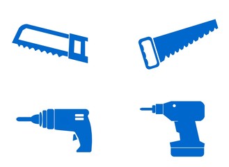 Scie et perceuse en 4 icônes