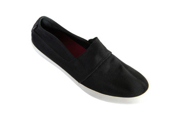 stylish black slippers on the white background