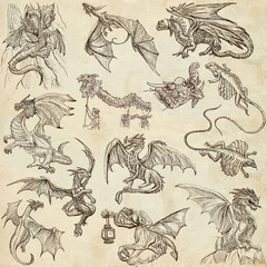 Naklejka premium Dragons. An hand drawn freehand sketches. Originals.
