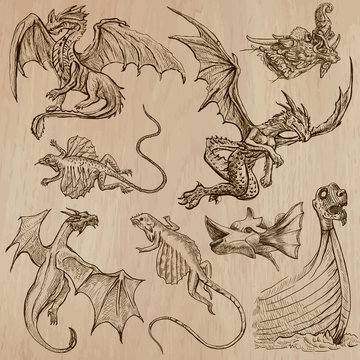 Dragons. An hand drawn vectors in one pack.