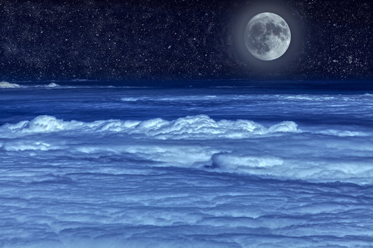 Stellar sky and moon.