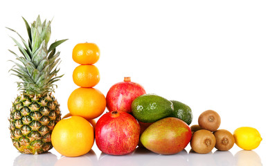 Assortment of exotic fruits isolated on white