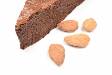  Sweet and tasty chocolate cake on a white background.