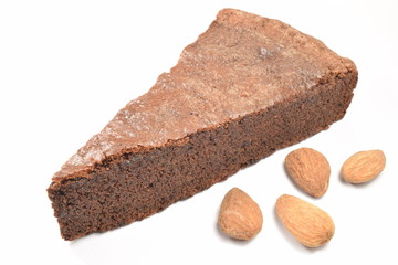  Sweet and tasty chocolate cake on a white background.