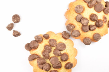 Cookies with chocolate chips isolated on white.