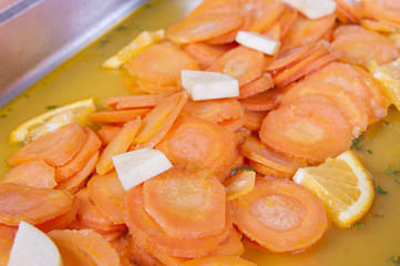 Sliced carrots at a restaurant buffet