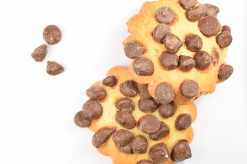 Cookies with chocolate chips isolated on white.