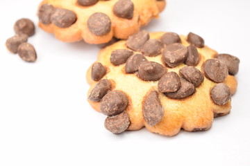 Cookies with chocolate chips isolated on white.