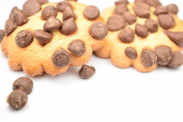 Cookies with chocolate chips isolated on white.