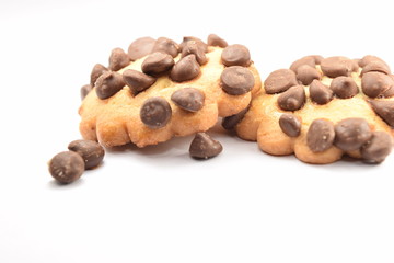 Cookies with chocolate chips isolated on white.