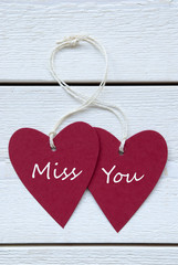 Two Hearts Label With Miss You Vertical