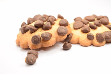 Cookies with chocolate chips isolated on white.