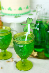 Composition for St Patrick Day with drinks and sweets