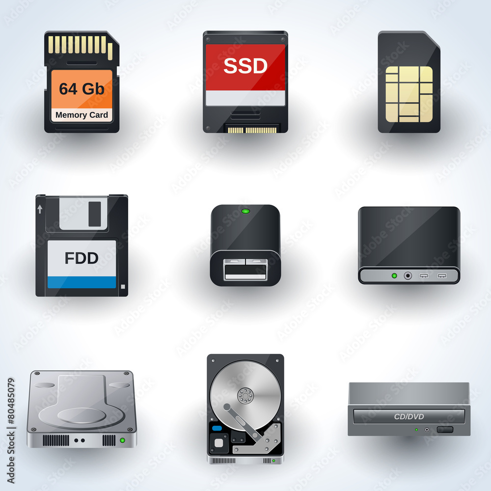 Poster data storage icon vector collection