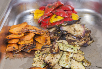 Grilled vegetables at a restaurant buffet