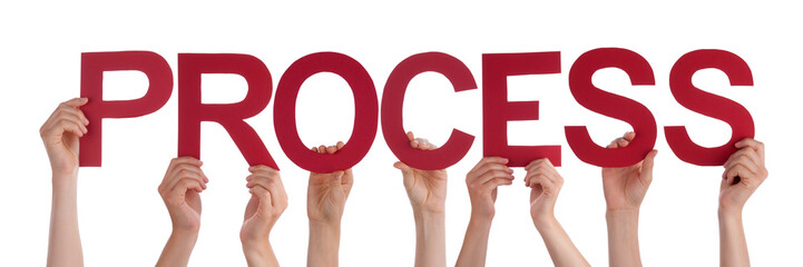 Many People Hands Holding Red Straight Word Process