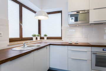 Wooden countertops in traditional kitchen