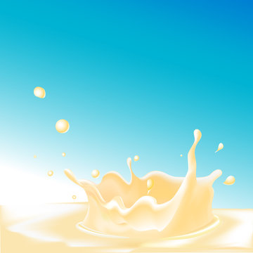 splash of fruit yogurt on blue background - vector illustration