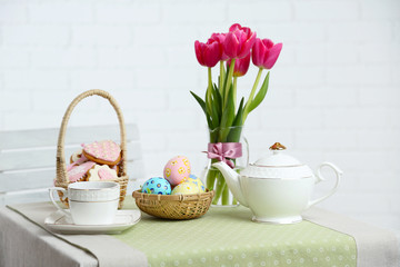 Easter table setting, on light background