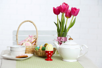 Easter table setting, on light background
