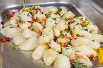 Boiled potatoes at a restaurant buffet