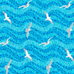 Seamless background with gulls over the sea