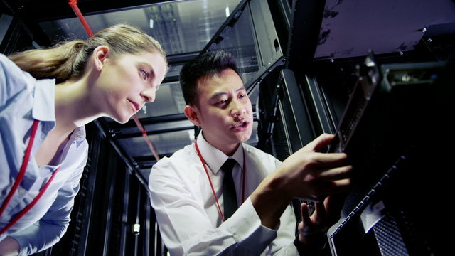 IT engineers working in a data center