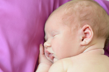 newborn baby sleeping on purple