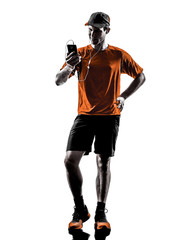 Fototapeta na wymiar man runner jogger smartphones headphones silhouette