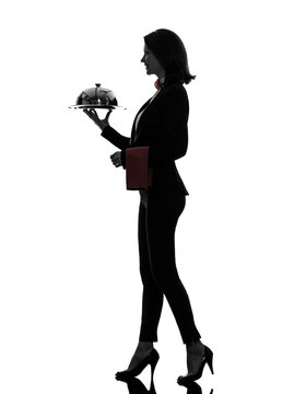 woman waiter butler serving dinner silhouette