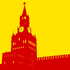 Moscow, Russia, Kremlin Spasskaya Tower with clock, silhouette,