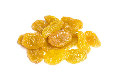 Group of raisins isolated on white background