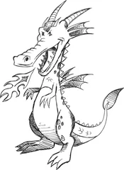 Stickers pour porte Dessin animé Doodle Sketch Dragon Vector Illustration Art