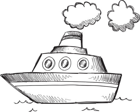 Doodle Sketch Big Boat Vector Illustration Art
